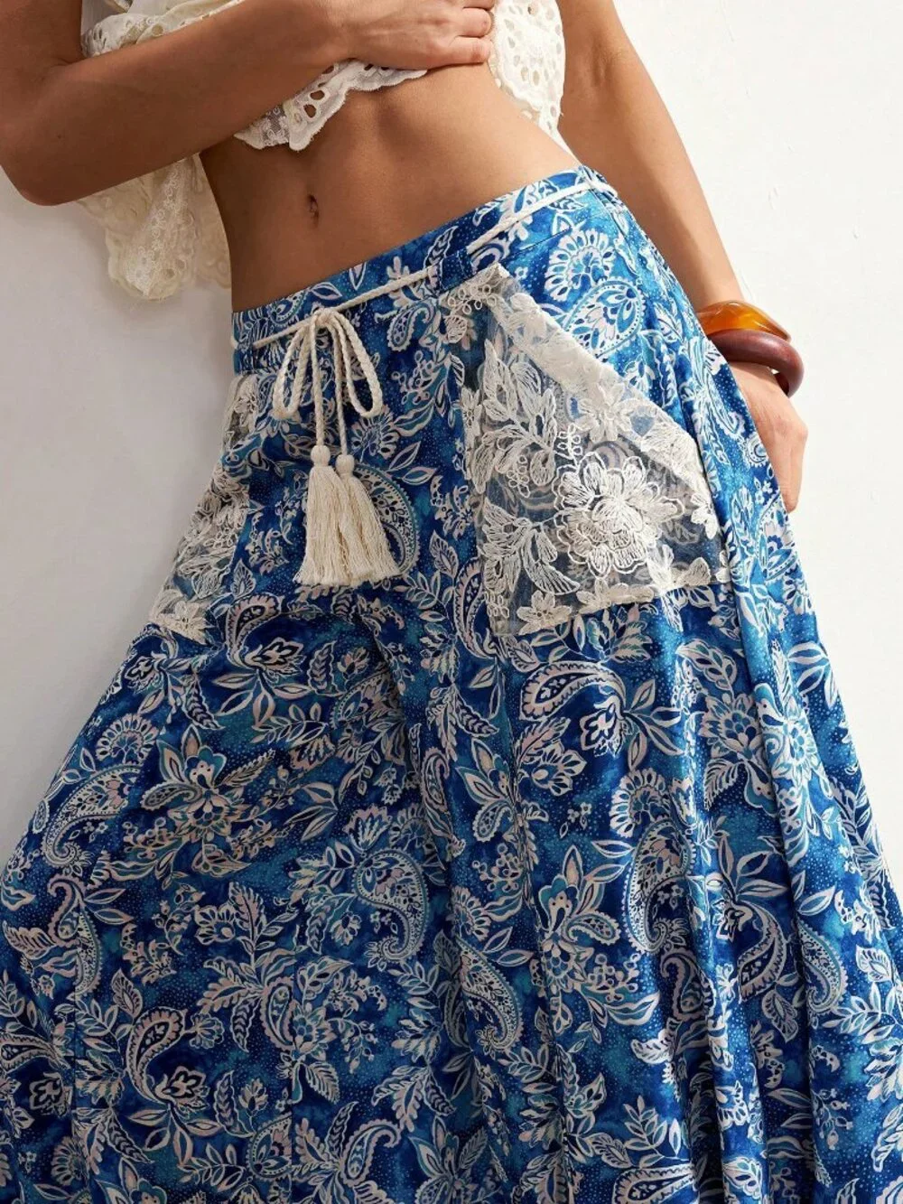 Blue Boho Women's Loose Printed Wide Leg Pants - Picture 5 of 8